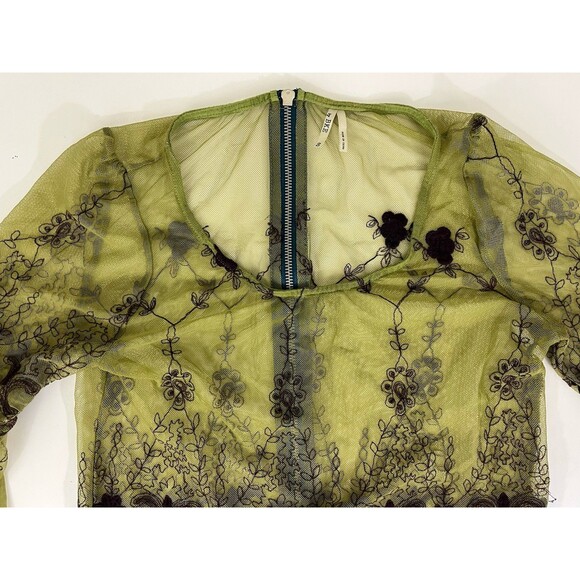 BKE Women’s Green Whimsy Goth Sheer Lace Bell Sleeve Babydoll Top Fairy Sz S - Picture 4 of 9